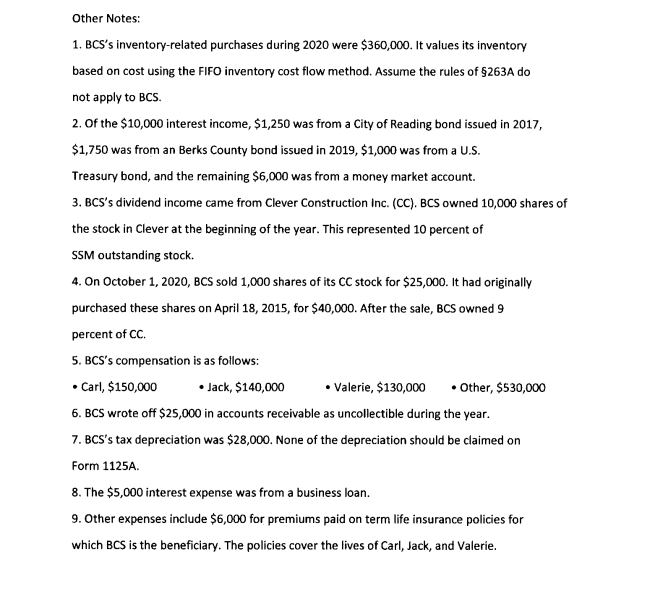 Inc.'s (BCS) 2020 Form 1120, Pages 1 - 6, and The Book