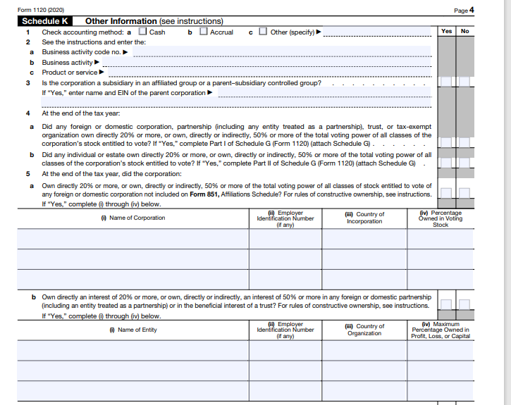problem on the appropriate line on the first page of Form 1120.