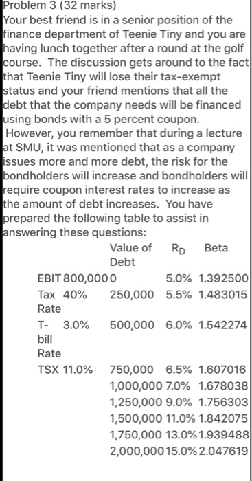  show workings and formulas please. Problem 3 (32 marks) Your best
