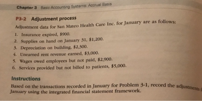  Chapter 3 Basic Accounting Systems: Accrual Basis P3-2 Adjustment process Adjustment