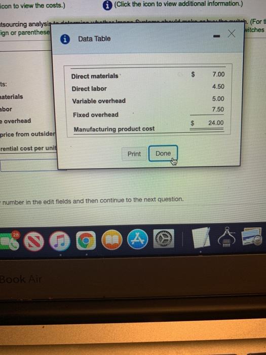 in its final product. The switch has the following manufacturing costs unit: