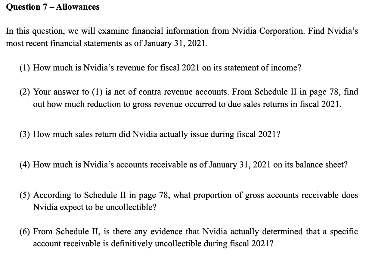  Question 7 Allowances In this question, we will examine financial information