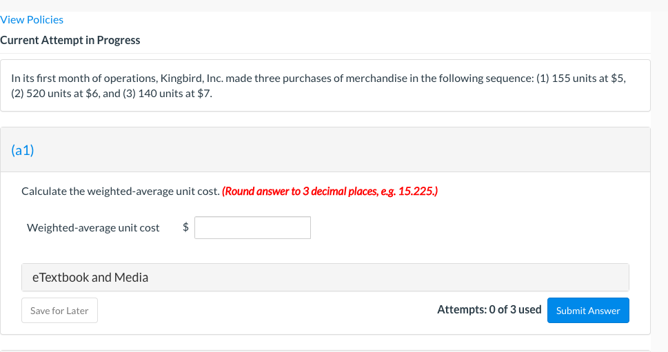 View Policies Current Attempt in Progress In its first month of