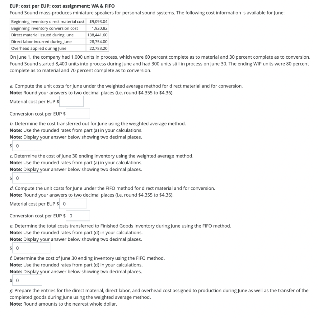 kindly please I need help. thanks! EUP; cost per EUP; cost