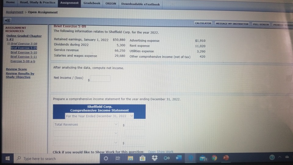 accounting Home Read, Study & Practice Assignment Gradebook ORION Downloadable eTextbook Assignment