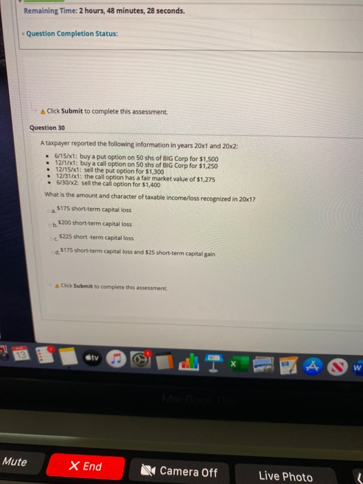 Remaining Time: 2 hours, 48 minutes, 28 seconds. Question Completion Status: