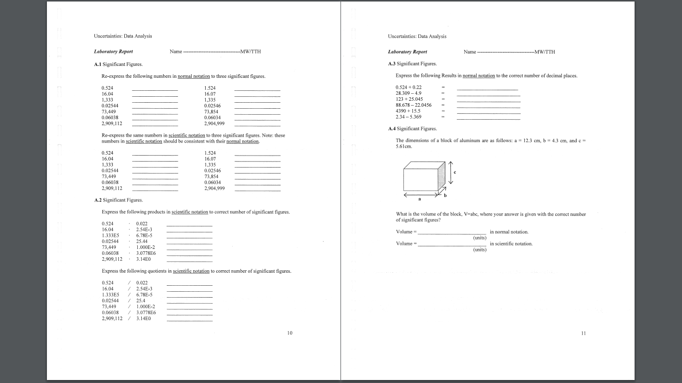  Uncertainties: Data Analysis Uncertainties: Data Analysis Laboratory Report Name - -MW/TTH