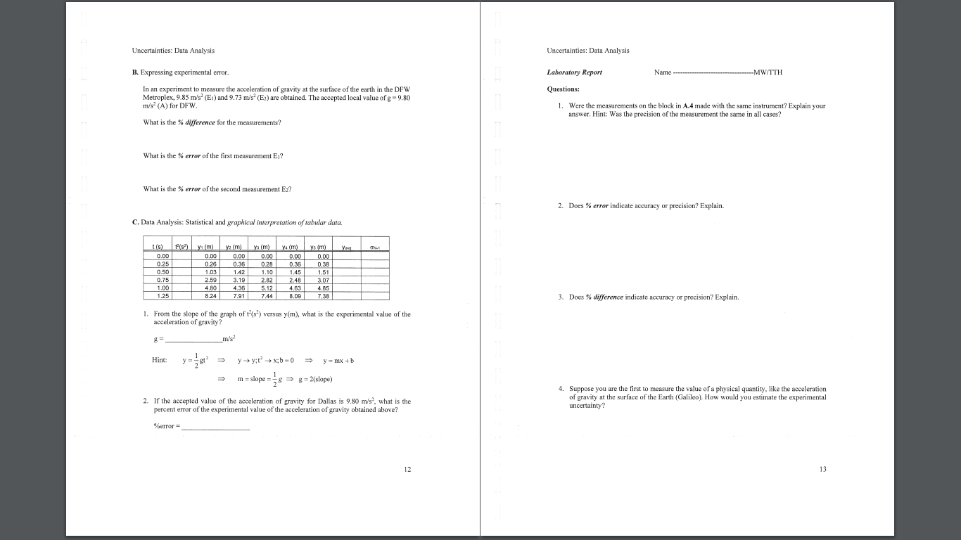 Laboratory Report Name -- --MW/TTH A.1 Significant Figures. A.3 Significant Figures. Re-express