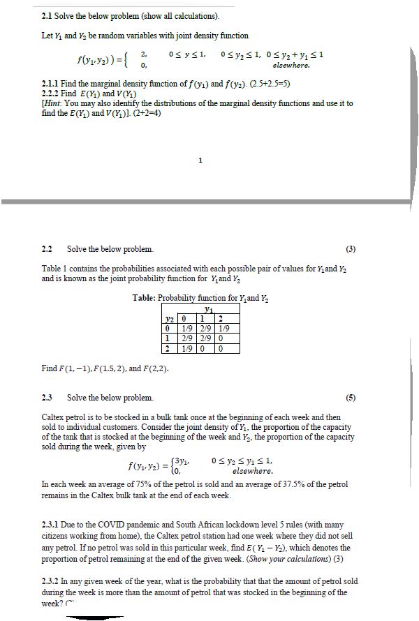 please help me with step by step calculation 2.1 Solve the below