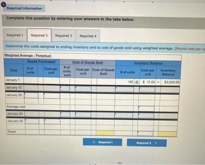 following January purchases and sales data for its only product. Units Aequired