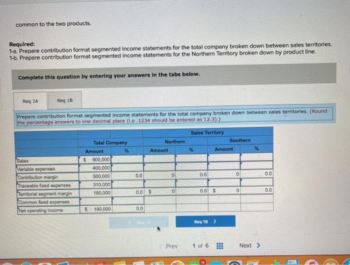  common to the two products. Required: 1-a. Prepare contribution format segmented