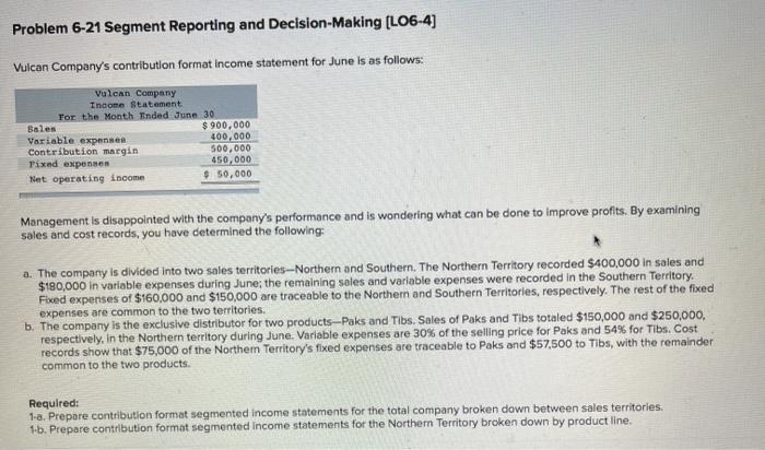 Prepare contribution format segmented income statements for the Northern Territory broken down