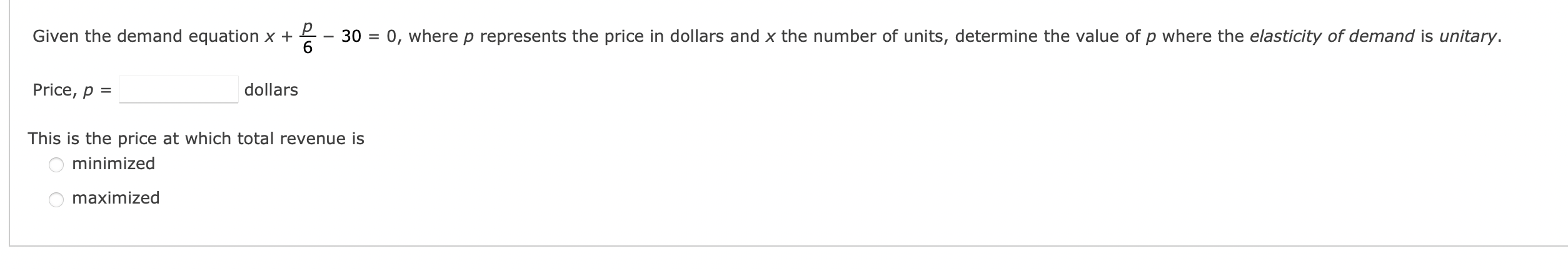 Given the demand equation X + % 30 = 0, where