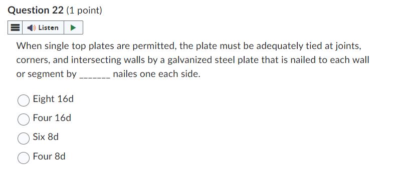 thickness of coldformed steel studs is inches. Question 16111 point} eu The