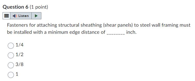 minimum flange width for a leadbearing coldformed steel stud is _______ inches.