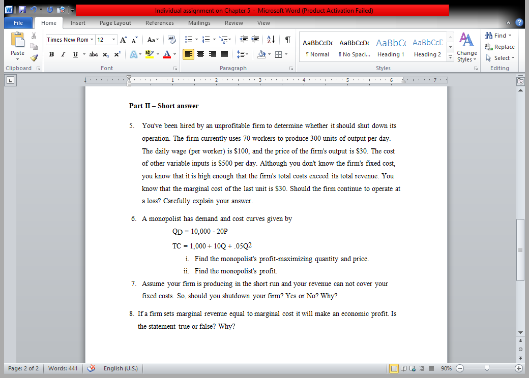 please solve these questions WIL Individual assignment on Chapter 5 - Microsoft