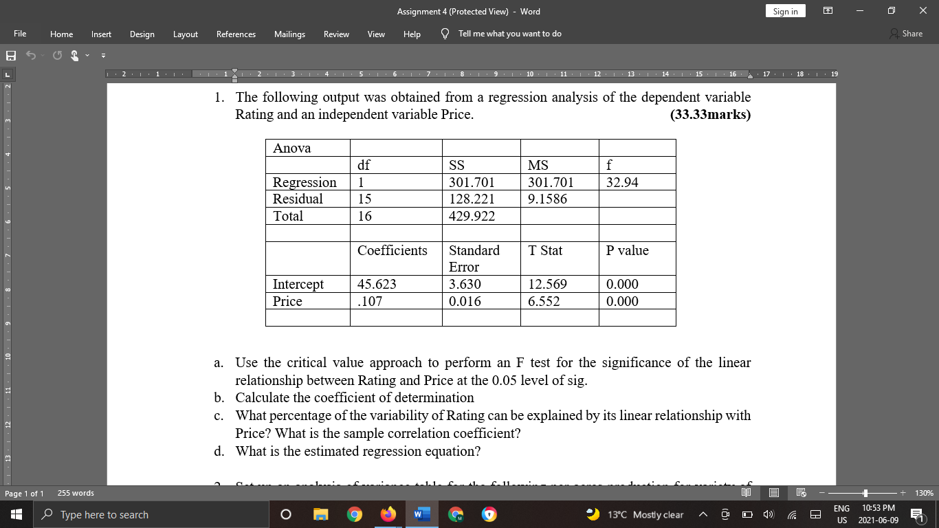 Solve the attached questions Assignment 4 (Protected View) - Word Sign in