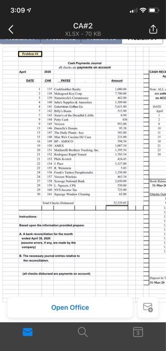  based upon the information provided prepare: a. a bank reconcillation for
