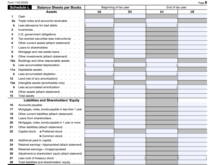 line on the first page of Form 1120. Forms 1125-A and 1125-E