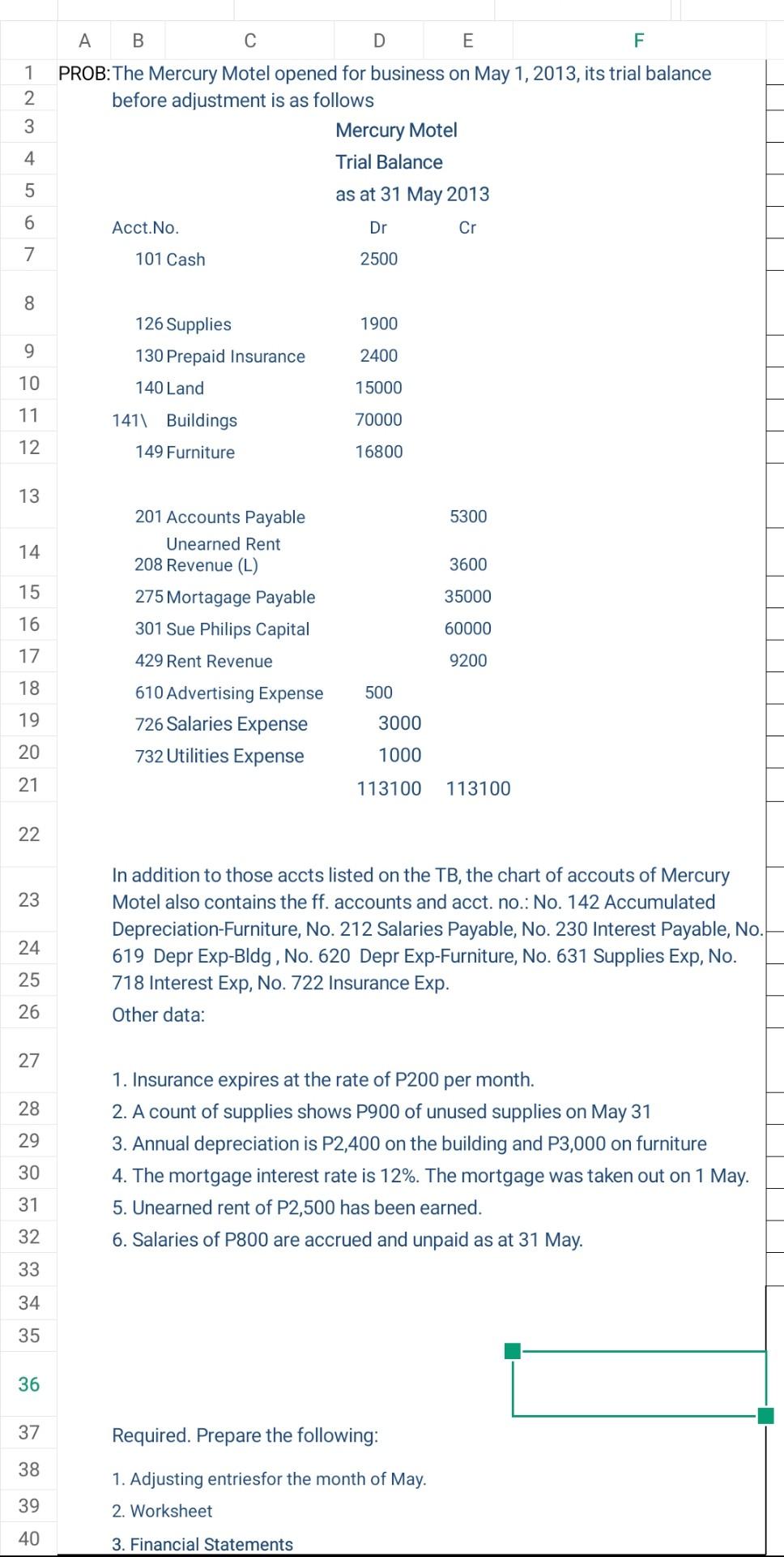  1 2 3 A B D E F PROB:The Mercury Motel