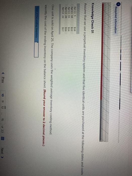  Required information Knowledge Check 01 Assume that we use a perpetual