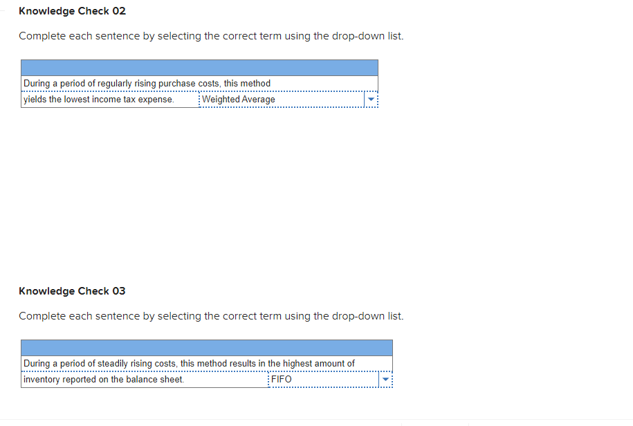 are these correct? Knowledge Check 02 Complete each sentence by selecting