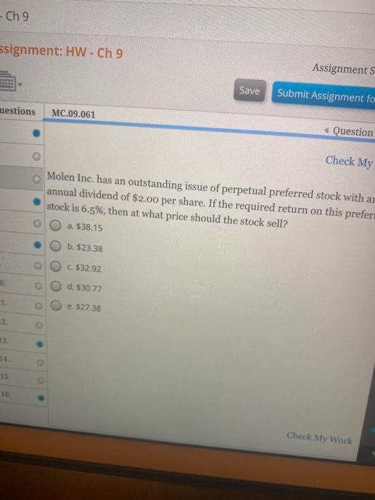  - Ch 9 ssignment: HW - Ch 9 Assignments Save Submit