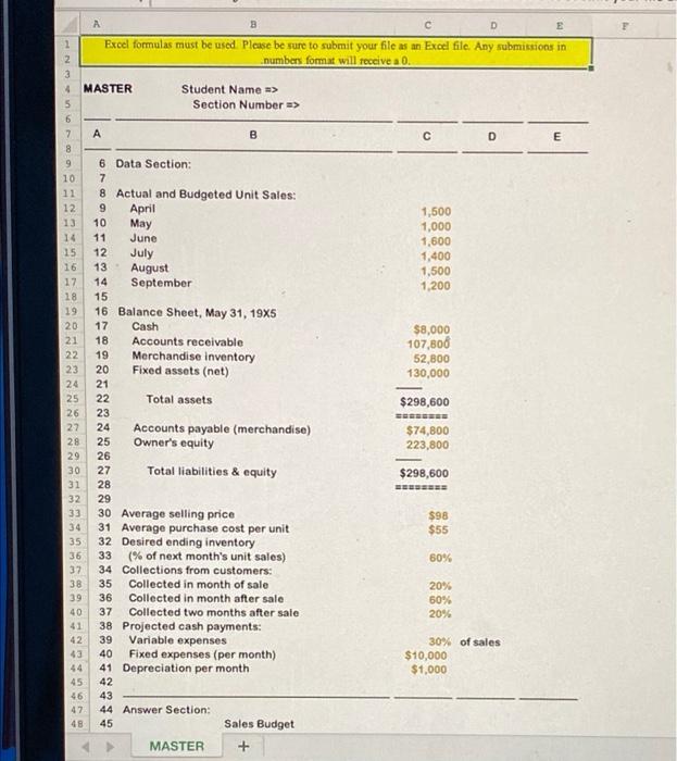 Need help with answers in EXCEL formula! B D 1 Excel formulas