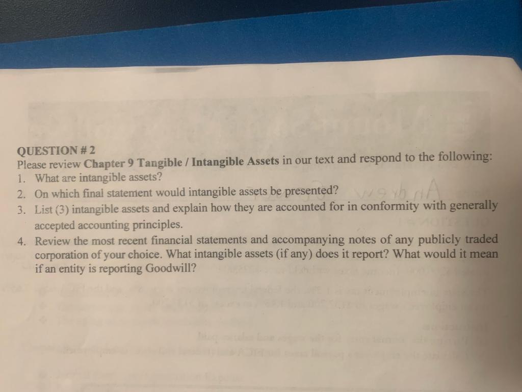 QUESTION \# 2 Please review Chapter 9 Tangible / Intangible Assets