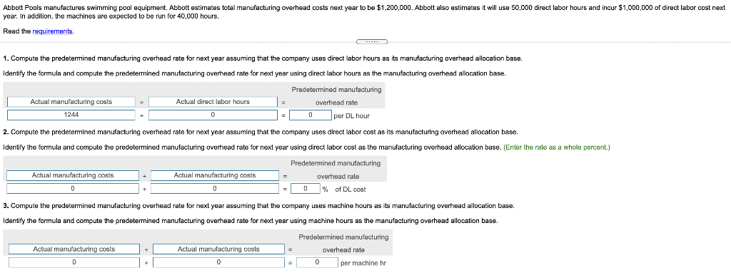 Please answer all the question Abbott Pools manufactures swimming pool equipment. Abbott