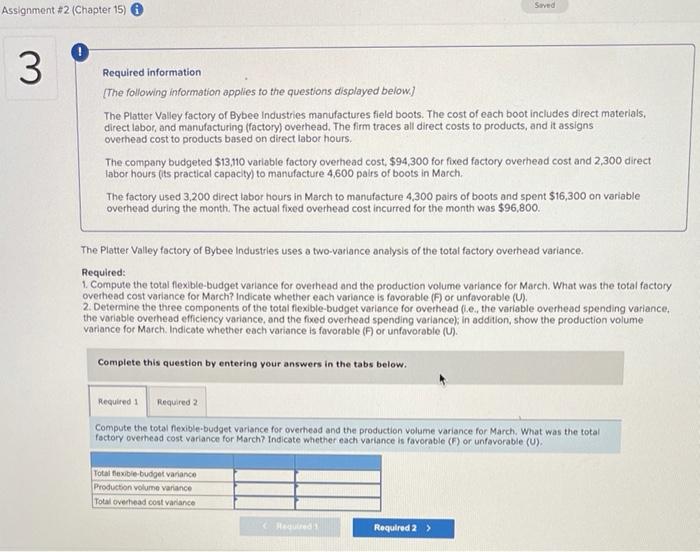  Seved Assignment #2 (Chapter 15) 3 Required information [The following information