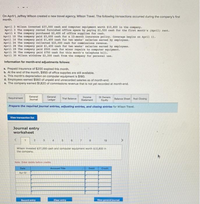 please answer this as fast as possible On April 1, Jeffrey Wilson