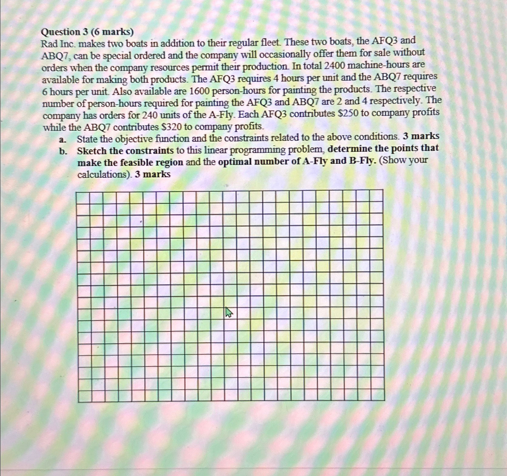  Question 3(6 marks) Rad Inc. makes two boats in addition to