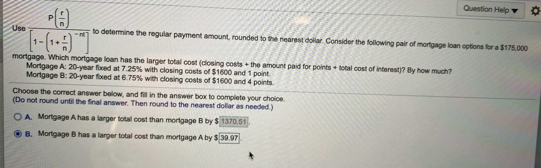 undefined Question Help Use PCB [1-(1-5) | to determine the regular payment