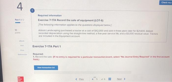  Check my 4 Pantot Required information Exercise 7-17A Record the sale