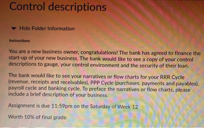  Control descriptions Hide Folder Information Instructions You are a new business
