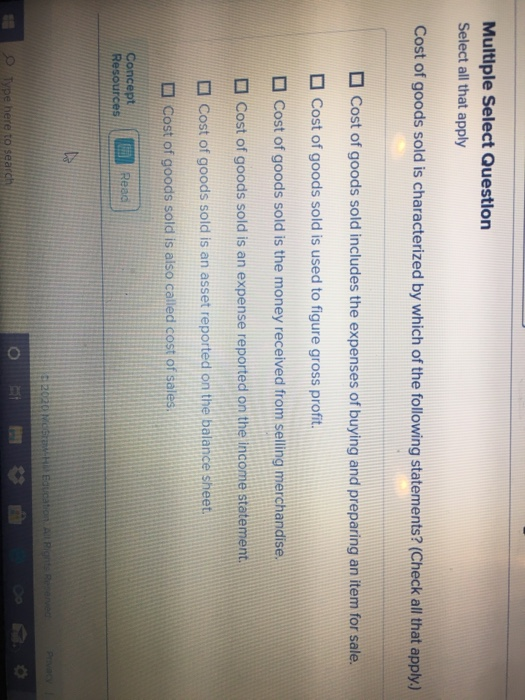  Multiple Select Question Select all that apply Cost of goods sold