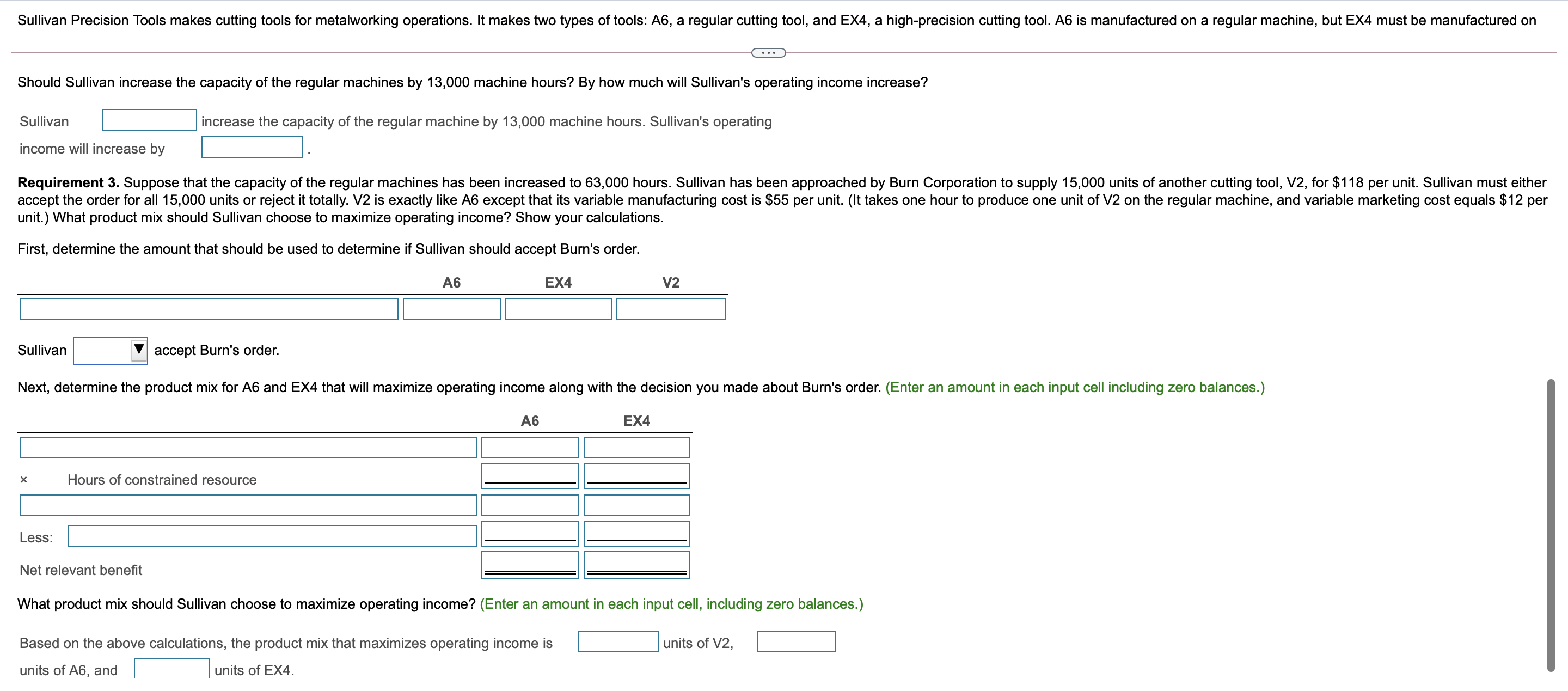 two types of tools: A6, a regular cutting tool, and EX4, a