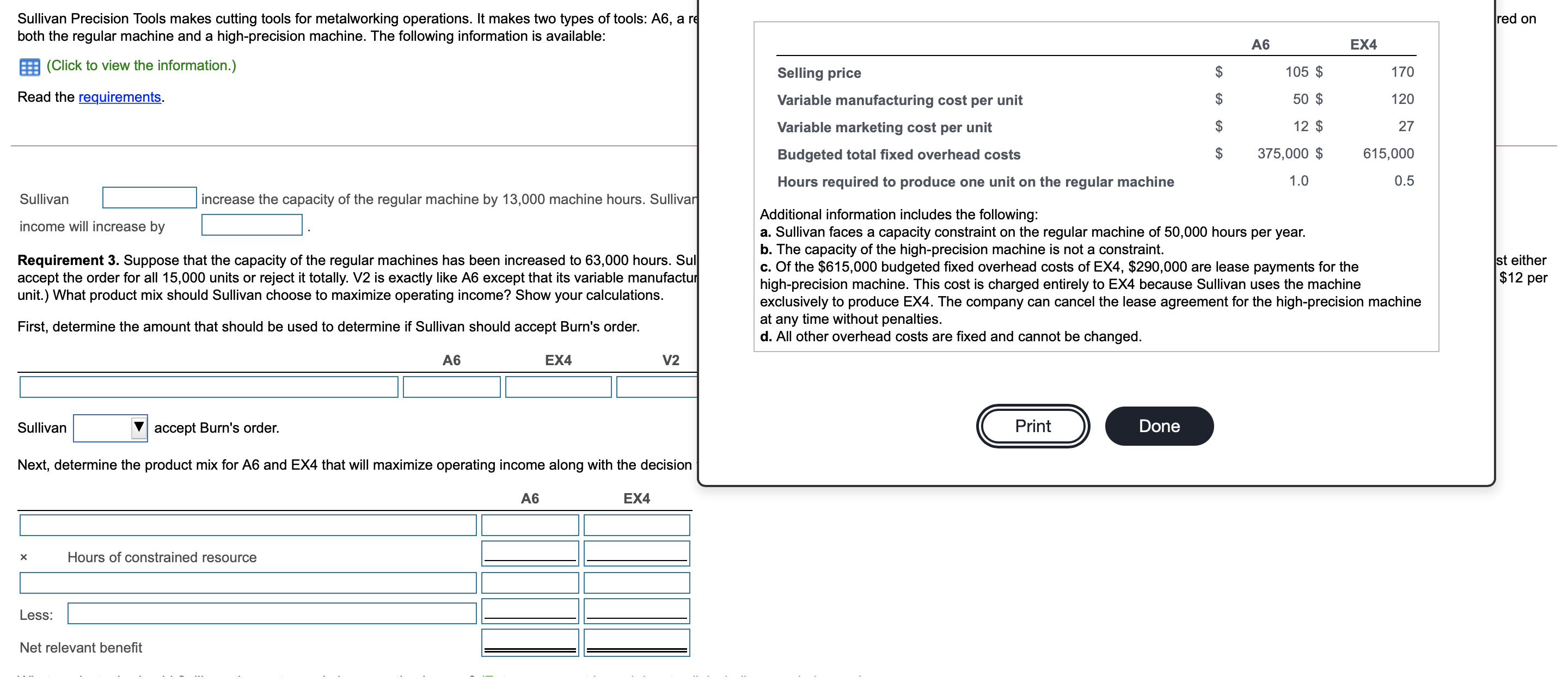 two types of tools: A6, a regular cutting tool, and EX4, a