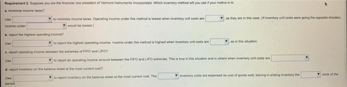 statement using LIFO thon average, and finally FIFO cont Vermont Instruments Incorporated
