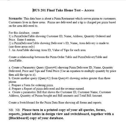  BUS 201 Final Take Home Test - Access Scenario: This data