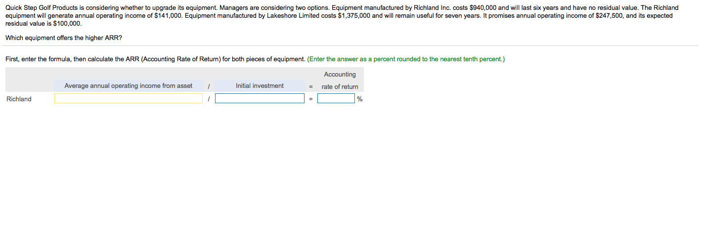 Quick Step Golf Products is considering whether to upgrade its equipment