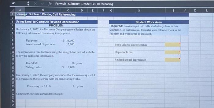 fx Formula: Divide; Cell Sam-act, Cen Using el Revised PROBLEM Lhc 1