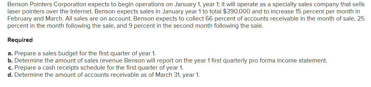  Benson Pointers Corporation expects to begin operations on January 1, year