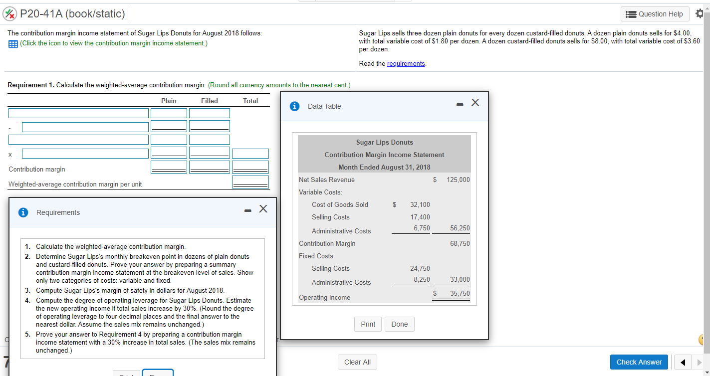 I need all 5 requirements (sections) for this problem % P20-41A (book/static)