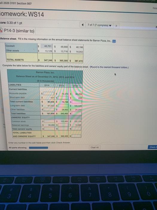 1 pt 7 of 77 complete P14-3 (similar to) Balance sheet. Fill