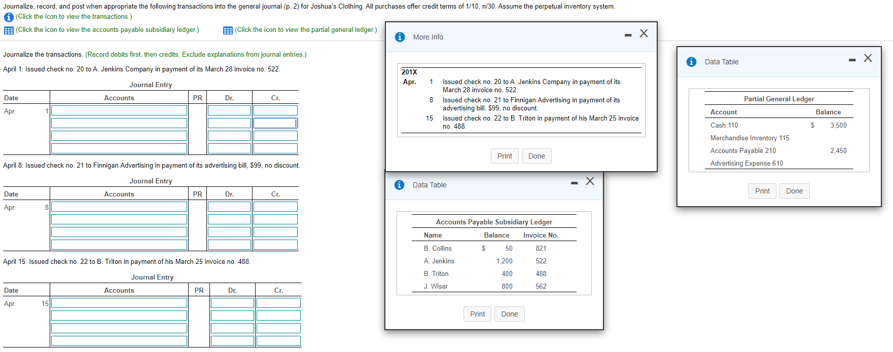 Journalize, record, and post when appropriate the following transactions into the