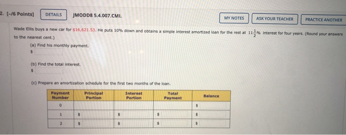  2. (-/6 Points) DETAILS JMODD8 5.4.007.CMI. MY NOTES ASK YOUR TEACHER