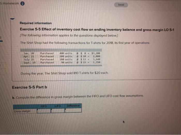 flow on ending inventory balance and gross margin LO 5-1 [The following