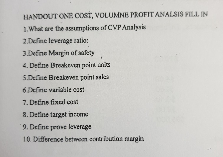 please, fill up the empty boxes. handout 1. from gross sales